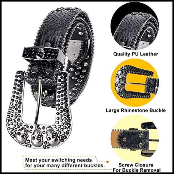 Rhinestone Studded Western Belt Faux Leather Bling Cowgirl Cowboy Accessory - Picture 2 of 6